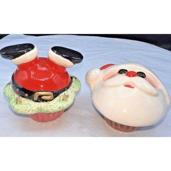 Appletree  Santa Claus Cupcake Ceramic Salt and Pepper Shaker Set Holiday Table - Picture 2 of 8